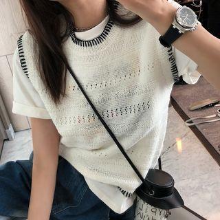 Contrast Trim Pointelle Knit Sweater Vest