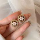 Faux Pearl Flower Ear Stud 1 Pair - White Faux Pearl - Gold - One Size