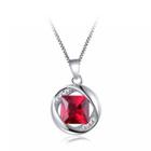 925 Sterling Silver July Birthday Stone Pendant With Red Cubic Zircon And Necklace
