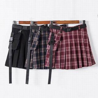 Plaid Side Pocket Pleated Skirt