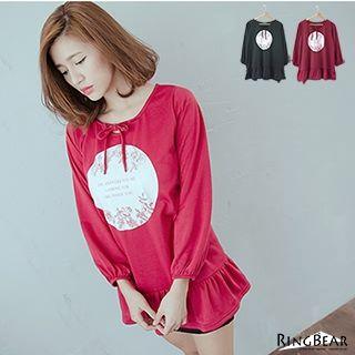 Long-sleeveprint Frilled Tunic