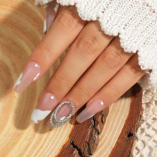 Rhinestone Oval Alloy Open Ring 1pc - Silver - One Size