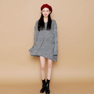 Asymmetric-hem Pointelle-knit Sweater