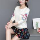 Long-sleeve Embroidery Knit Top