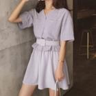 Set: Check Short-sleeve Shirt + A-line Skirt