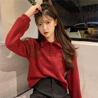 Polo Collar Long-sleeved Sweatshirt