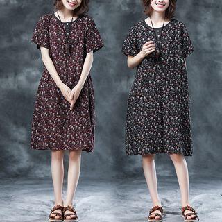 Floral Print Short-sleeve Loose Fit Dress