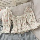 Eyelet Boatneck Smocked Crop Top White - One Size