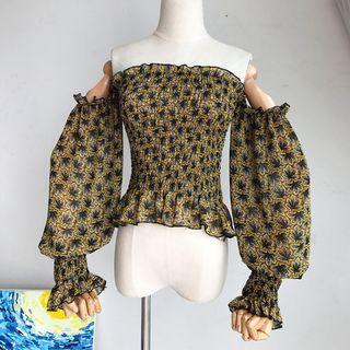 Off Shoulder Floral Print Blouse