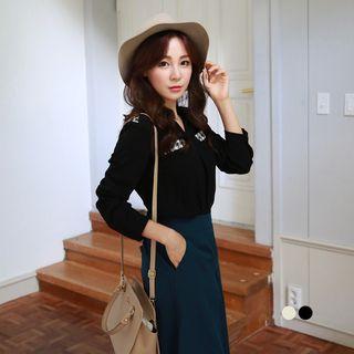 Paneled Long-sleeve Blouse