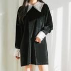 Laced-collar Velvet Minidress Black - One Size