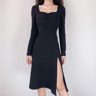 Slit-hem A-line Mini Dress