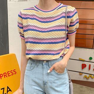 Perforated Multicolor Stripe Knit Top