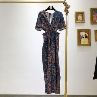 Short-sleeve Print Jumpsuit