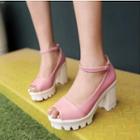 Peep-toe Platform Block Heels