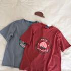 Peach Print Crewneck Loose-fit Short-sleeve Top