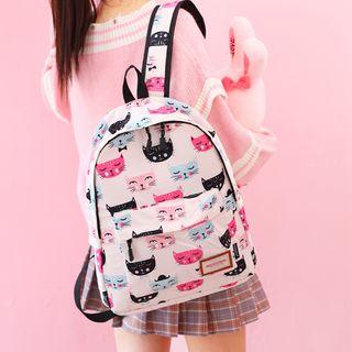 Cat Printed Zip Backpack