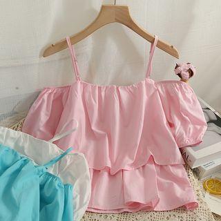Cutout-shoulder Loose Crop Top