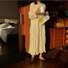 Set: Long-sleeve Crinkled Midi Dress + Slipdress As Shown In Figure - One Size