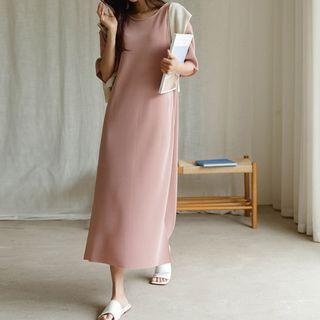 Drop-shoulder Pleated Maxi Dress