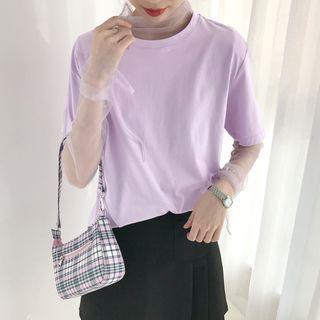 Short-sleeve Plain T-shirt / Mesh Top