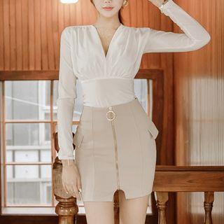 Set: Shirred Empire Top + Zip Miniskirt