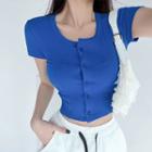 Skinny Button-up Crop T-shirt In 5 Colors