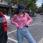 Long-sleeve Asymmetric Cropped Cardigan