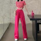 Short-sleeve Striped Crop T-shirt / Wide Leg Pants / Set