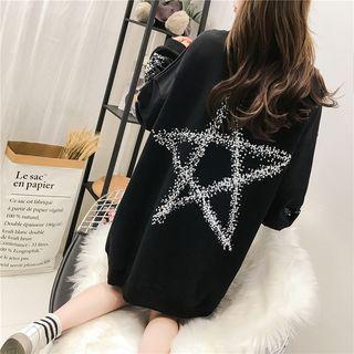 Star Print Lace Up Front Long Pullover