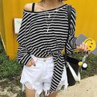 Stripe Off-shoulder Long-sleeve T-shirt