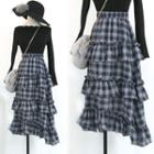 Layered Gingham Midi Skirt
