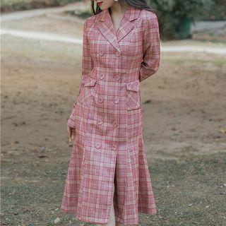 Plaid Long-sleeve Coat Dress