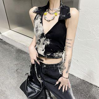 Tie-dyed Collared Button-up Vest