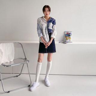 Paisley Print Color-block Shirt