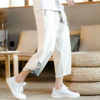 Print Trim Wide Leg Capri Pants