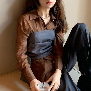 Set: Long-sleeve Plain Shirt + Tube Top