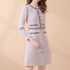 Contrast Trim 3/4-sleeve A-line Tweed Dress