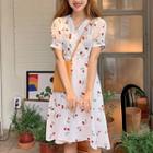 Short-sleeve Cherry Pattern A-line Dress As Shown In Figure - One Size