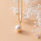 Faux Pearl Pendant Sterling Silver Necklace 1pc - Gold & White - One Size