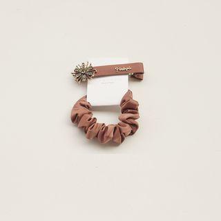 Set: Rhinestone Flower Hair Clip + Hair Tie