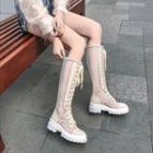 Genuine Leather Knee High Mesh Boots