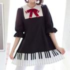 Piano Pintuck Elbow-sleeve Dress / Leggings