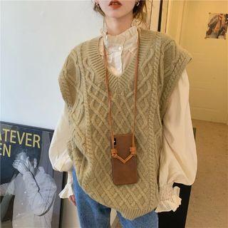 Ruffle Blouse / Cable Knit Sweater Vest