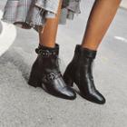 Block-heel Faux Leather Short Boots