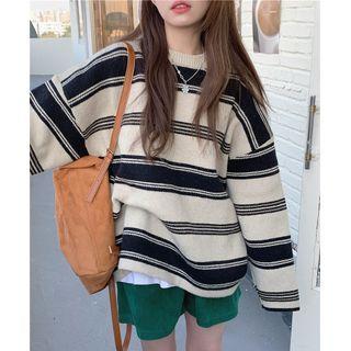 Striped Loose-fit Sweater Almond - One Size