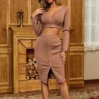 Mock Two-piece Long-sleeve Knit Sheath Dress