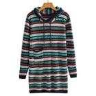 Striped Hooded Knit Dress Red & White & Green - S
