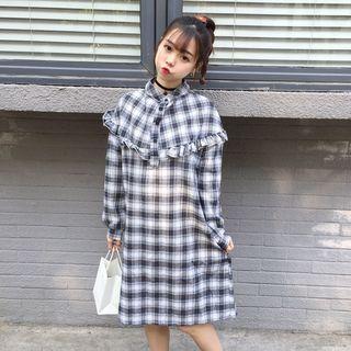 Long-sleeve Plaid Jumper Dress