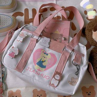 Bear Print Canvas Shoulder Bag